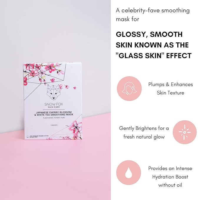 Snow Fox Japanese Cherry Blossom & White Tea Smoothing Mask – 1 Pack for Smooth, Bright, Glossy Skin 'Glass Skin' Effect