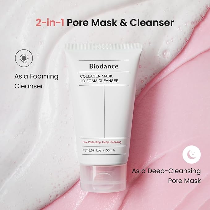 BIODANCE Collagen Cleansing Duo – 2-in-1 Pore Mask to Foam Cleanser & Gentle Cleansing Oil, Hydrating Facial Wash and Makeup Remover for Sensitive Skin, Oily Skin, Pink Duo