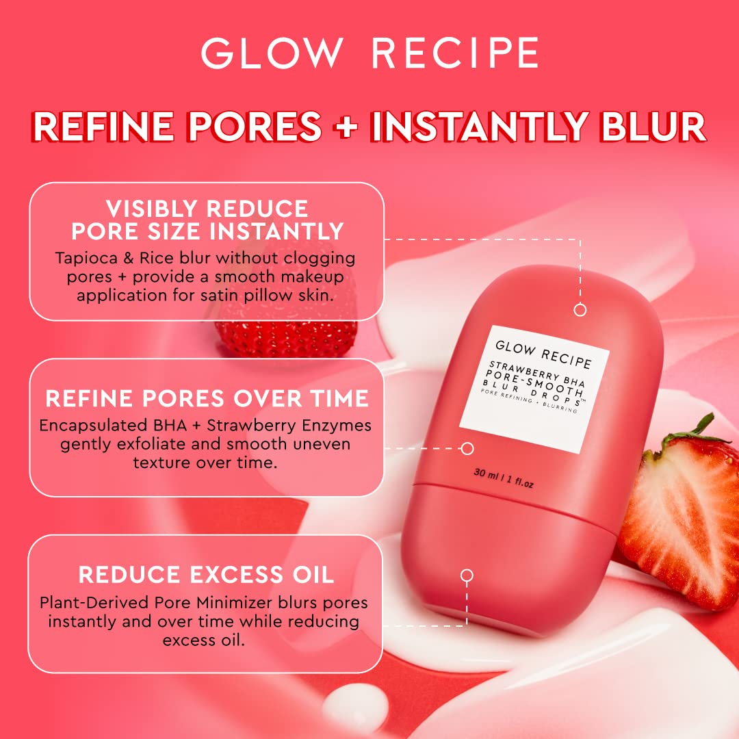 Strawberry BHA Serum + Poreless Face Primer for Makeup - Silicone-Free Blurring Matte Primer to Reduce Shine & Prolong Wear - Hybrid Korean Skin Care for Oil Control & Smooth Texture, 30Ml