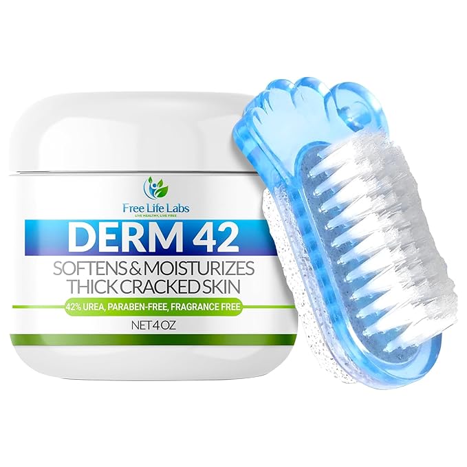 Urea Cream for Feet - Maximum Strength 42% Foot Cream for Calluses and Dry Feet - Free Pumice Stone and Brush - Shea and Mango Butters-Paraben Free-Fragrance Free- 4oz.