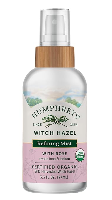 Humphreys Witch Hazel Refining Toner Mist Spray | Pore-Refining Facial Toner | USDA Organic| Soothing Rose Water | Travel Size 3.3 Fl Oz | Vegan & Cruelty-Free | for All Skin Types