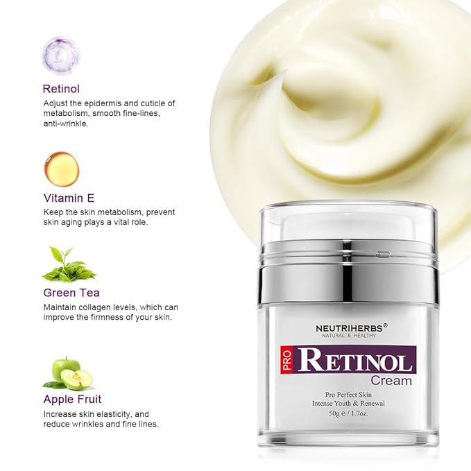 Neutriherbs Retinol Cream for Face,Night Facial Moisturizer Rich Vitamin A,Reduce Fine Lines and Smooth Wrinkles, Anti Aging Skincare - 1.7 fl.oz