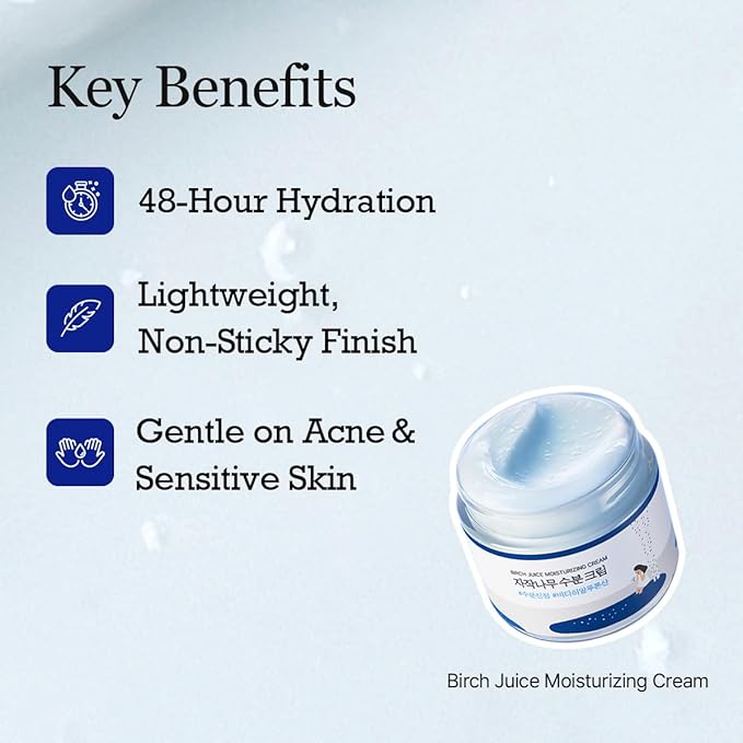 ROUND LAB Birch Juice Moisturizing Cream 2.7 Fl Oz, 48-Hour Deep Hydrating Lightweight Face Moisturizer with Birch Sap & Vita Hyaluronic Acid, Gentle on Acne-Prone and Sensitive Skin, Korean Skin Care