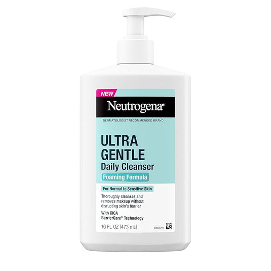 Neutrogena Ultra Gentle Foaming Facial Cleanser, Fragrance Free Hydrating Face Wash for Sensitive Skin, Daily Non Over Drying Makeup Remover, Hypoallergenic, Soap & Dye Free, Non-Comedogenic, 16 Fl Oz