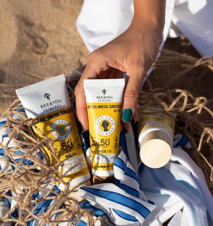 Bee and You SPF 50 Facial Sunscreen, UV Protection, Clear, Sensitive, Acne-Prone Skin, Mineral-Based Zinc Oxide, Propolis Extract, 100% Natural, Hypoallergenic, 1.35 oz