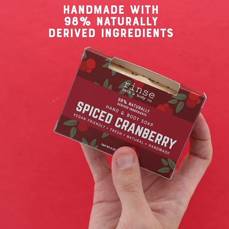 Rinse Bath & Body Spiced Cranberry Soap - Handmade Castile Soap | Naturally Moisturizing Bar Soap | Shea & Cocoa Butter | Essential Oils | Natural Soap | Vegan | Gluten Free | 4.25oz