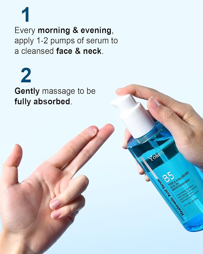 Yoken EWG Verified Hyaluronic Acid Serum for Face 8 + 2 fl oz, Vitamin B5 & Triple Pure Hyaluronic Acid 2%, Anti-aging Facial Serum for Fine Line Wrinkle Hydrating Serum Plump Dry Skin Fragrance-Free