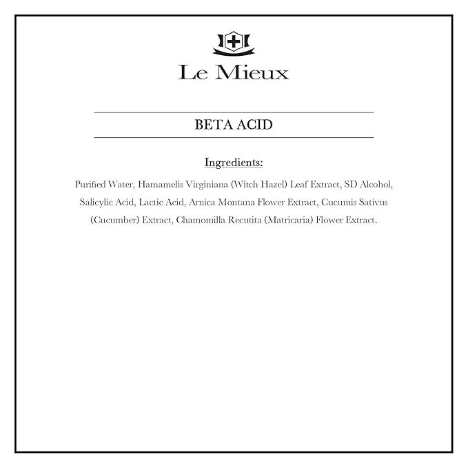 Le Mieux Beta Acid - Salicylic & Lactic Acid Clarifying Solution - Exfoliating Face Toner for Oily, Blemish Prone Skin and Congested Pores (0.5 oz / 15 ml)