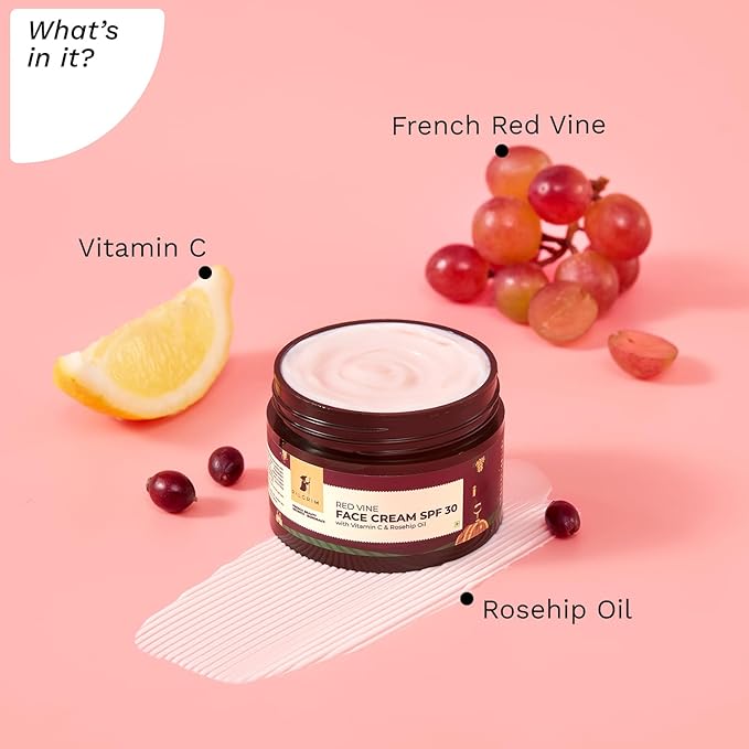 Pilgrim Red Vine Vitamin C Face Cream SPF 30 | with Rosehip Oil (PA+++) | Fights Wrinkle | Provides Long Lasting Sun Protection | 1.76 Oz (50gm)