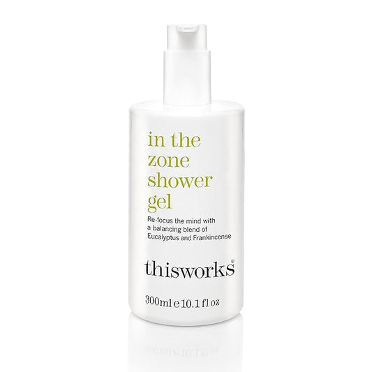 THISWORKS In The Zone Shower Gel | Refreshing Body Wash with Eucalyptus & Frankincense | Cleanses, Soothes, and Revitalizes Skin | Aromatherapeutic Formula, 10.1 oz / 300ml