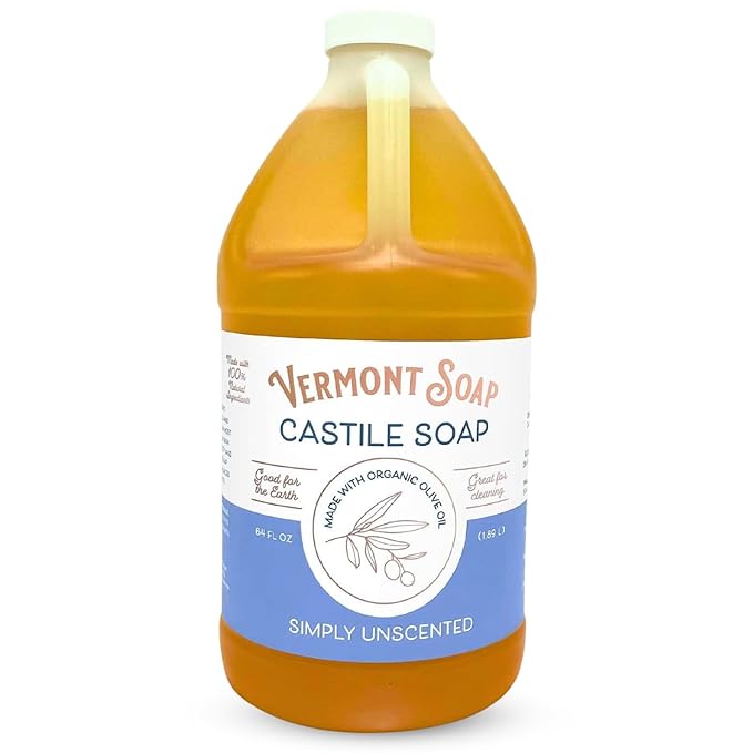 Vermont Castile Soap Unscented, Gentle Liquid Soap for Sensitive Skin & Natural Body Wash, Organic Hair Shampoo for Oily Hair, Aloe Castile Soap for Men & Women - 64 Oz