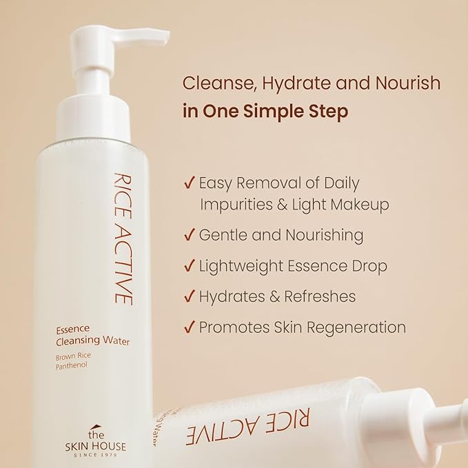 THE SKIN HOUSE Rice Essence Cleansing Water – Gentle Micellar Cleanser with Rice Extract for Hydrating | No-Rinse, Non-Irritating Makeup Remover | 150ml / 5.07 fl.oz