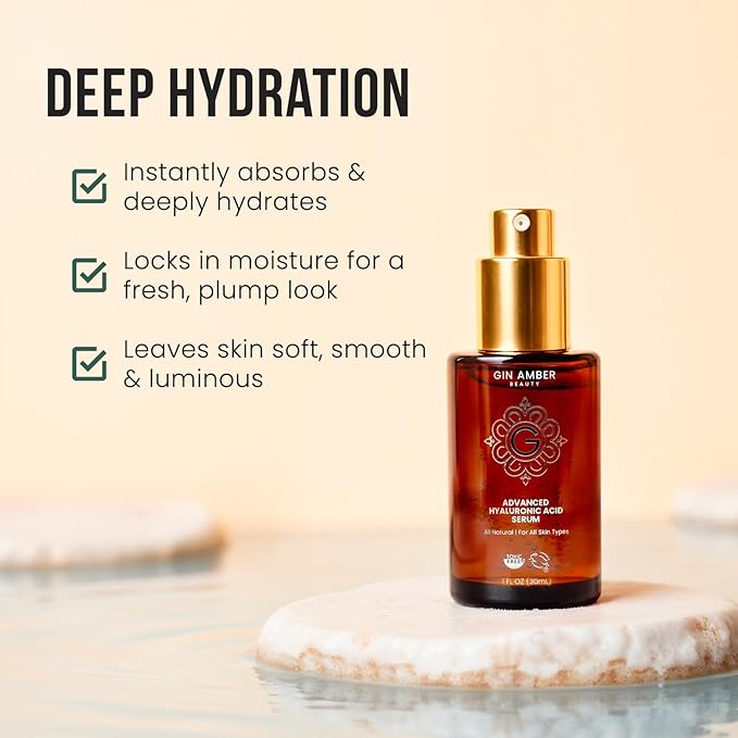 Gin Amber Beauty - Advanced Hyaluronic Acid Serum For Face - Hydrating Facial Serum - Face Serum Hyaluronic Acid (1 fl. oz, 30 ml)