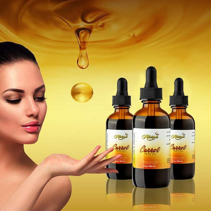 Allurials Carrot Seed Oil (2 Oz) – 100% Pure & Organic, Unrefined, Cold Pressed, All Natural, Daucus Carota- Essential Carrot Moisturizer for Skin, Face and Hair Growth - 2 Oz