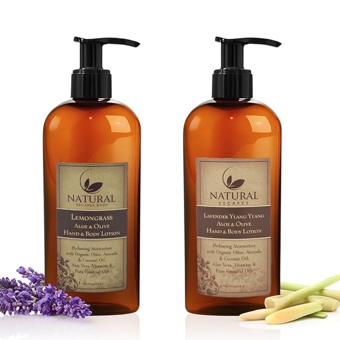 Lavender & Lemongrass Body Lotion 2-Pack – Hydrating Hand & Body Moisturizer for Dry Sensitive Skin – Vegan Plant-Based Lotion with Ceramides, Aloe Vera & Vitamins – 8oz Each