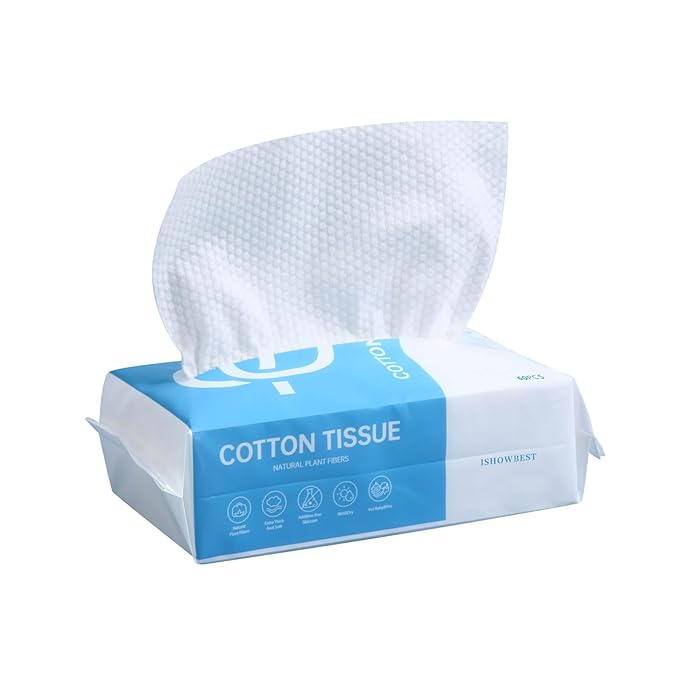 Disposable Face Towel,ISHOWBEST 60 Count Clean Face Towels, Biodegradable Cotton Towelettes Disposable for Sensitive Skin, Skin Care, Makeup Remover, Facial Cleansing Wipe, 1 Pack
