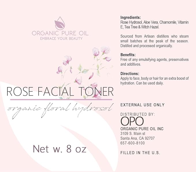 OPO Rose Water Facial Toner Spray, Natural Bulgarian Rosewater with Aloe, Tea Tree, Witch Hazel, Hydrating & Rejuvenating for Face & Neck, No Alcohol, Natural Face Mist (8 oz)
