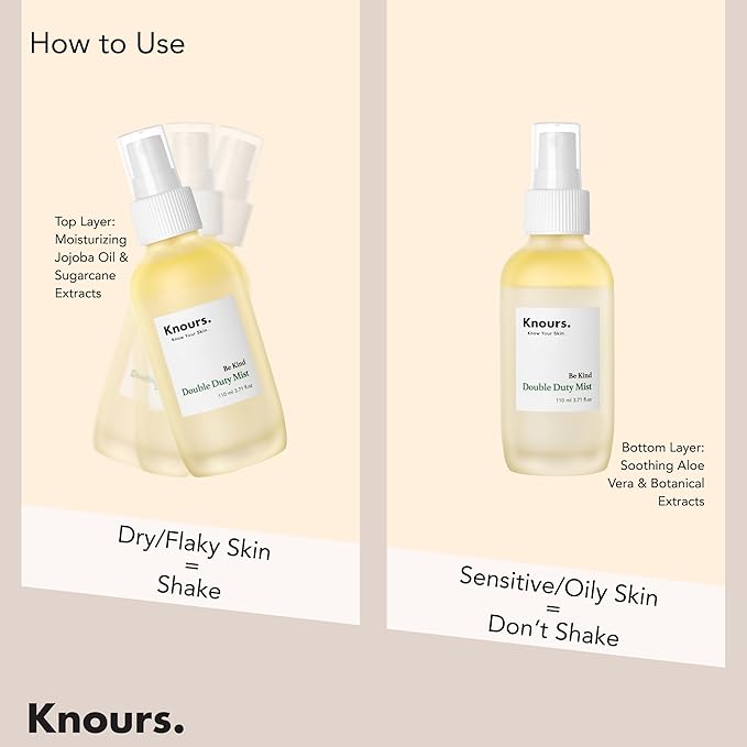 Knours Korean Cycle-Conscious 3 M's Hydrating Jojoba Oil + Aloe Vera H2O | Knours Be Kind Face Mist Spray | Vegan Squalane | Dry, Sensitive Skin | for Redness | EWG Verified |110ml/3.72oz