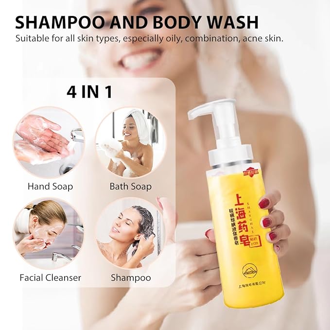 Bee & Flower Sulfur Soap Liquid Shampoo & Body Wash - Daily Head to Toe Skin Care Product for Men and Women - 10.8 Fl Oz - Pack of 1