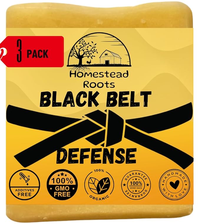 -Black Belt Defense- USA Made Bar Soap for All Combat Athletes & Sport Enthusiasts - Potent Odor Defense- Unique blend of 7 Organic Essential Oils – Grass-Fed Beef Tallow and Organic Oils, Beige