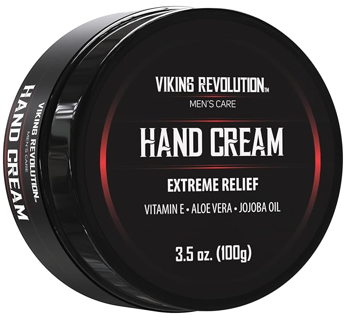 Viking Revolution Men's Hand Cream - Repair Cream for Dry, Cracked Hands - Aloe Vera Treatment with Vitamin E (3.5oz)