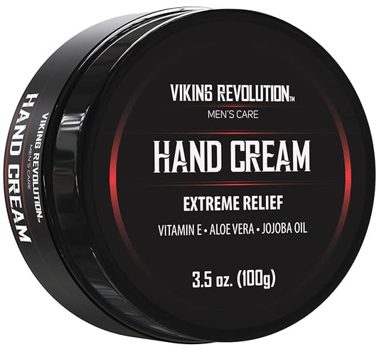 Viking Revolution Men's Hand Cream - Repair Cream for Dry, Cracked Hands - Aloe Vera Treatment with Vitamin E (3.5oz)