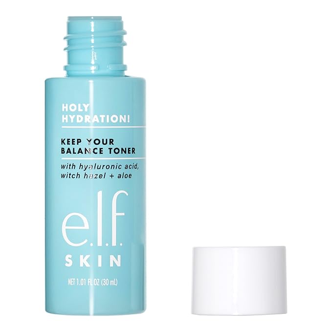 e.l.f. Skin Holy Hydration! Keep Your Balance Toner Mini, Gentle, Refreshing, Removes Makeup & Impurities, Hydrates, Cleanses, Soothes, Infused with Hyaluronic Acid, Witch Hazel and Aloe (Pack of 2)