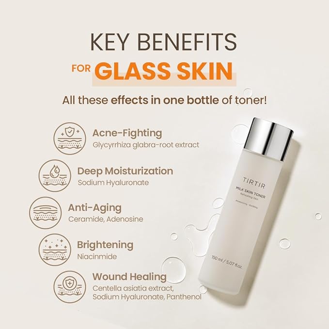 TIRTIR Milk Skin Rice Toner - Deep Moisturizing, Hydrating and Refreshing for face, Niacinamide, Ceramide, Rice Bran Extract, Nature-Oriented Ingredients, Korean Skin Care, Vegan, 150ml / 5.07 fl.oz.
