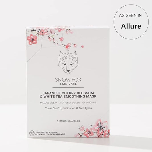 Snow Fox Skincare Japanese Cherry Blossom & White Tea Soothing Mask, 5 Mask