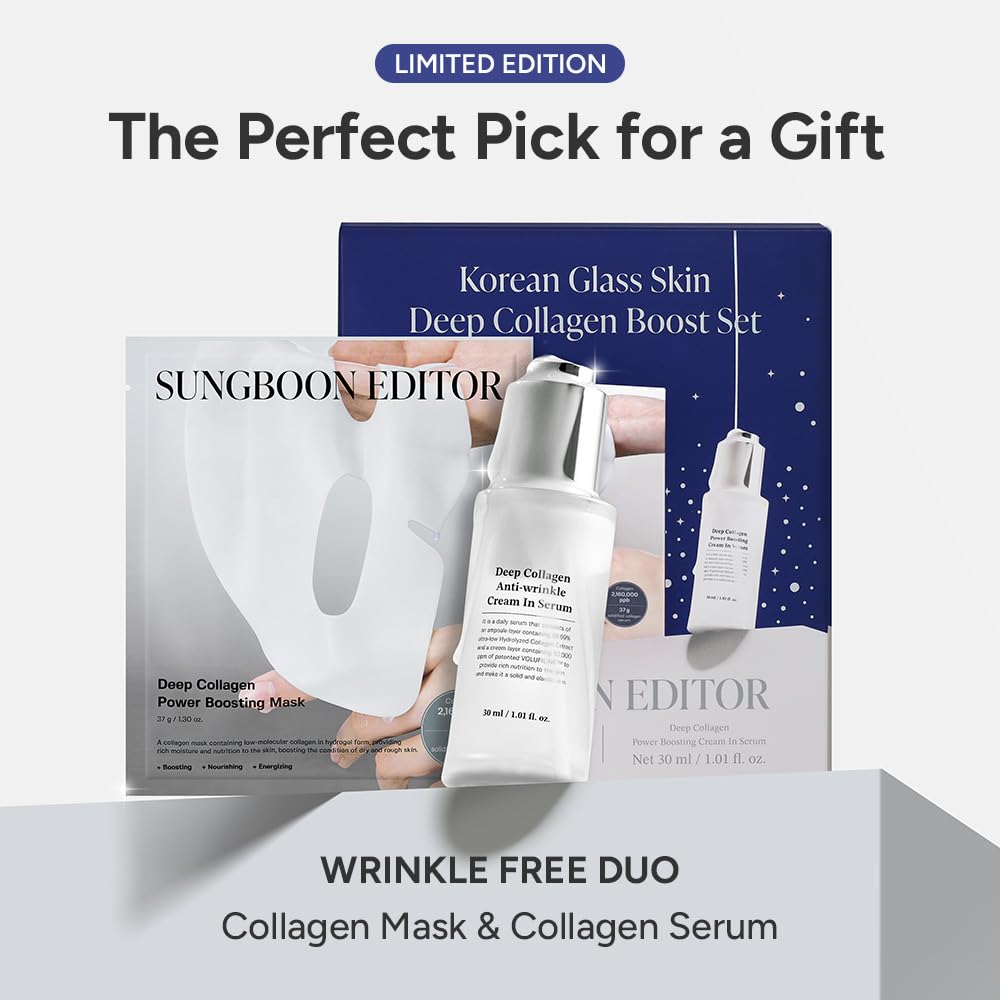 Deep Collagen Boost Set – Korean Collagen Face Mask & Anti-Aging Serum with Volufiline – Real Collagen 2,160,000PPB for Firming, Plumping, Glass Skin Glow ✨ (4 Sheet Masks + 1.01 Fl Oz Serum)