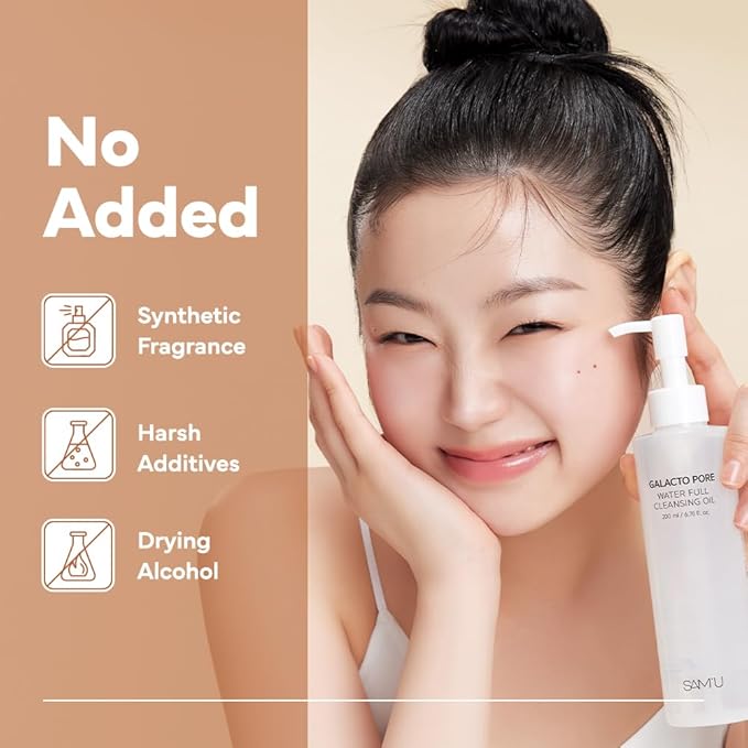 SAM'U Galacto Pore Water Full Cleansing Oil for Face, Korean Facial Cleanser & Makeup Remover with Galactomyces & Rice bran Oil, Non-Comedogenic, All Skin Types, 6.76 fl oz