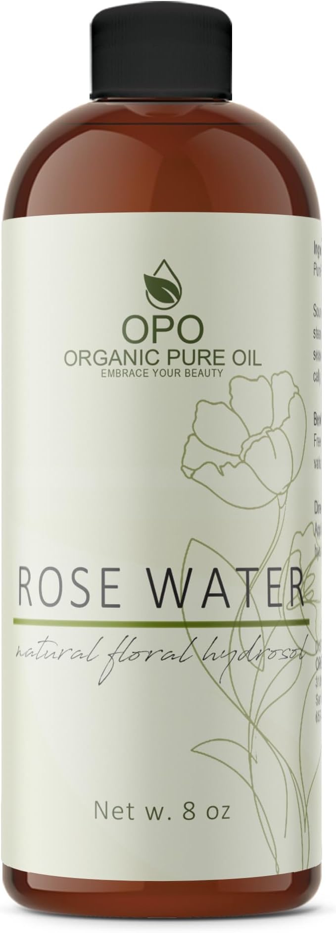 8oz Rose Hydrosol Water - 100% Pure Rose Hydrosol Cleanser - Hydrating Facial Toner Rose Water for Skin Face and Hair, Linen for Sheets, Room Freshener, Body Fragrance by Organic Pure Oil