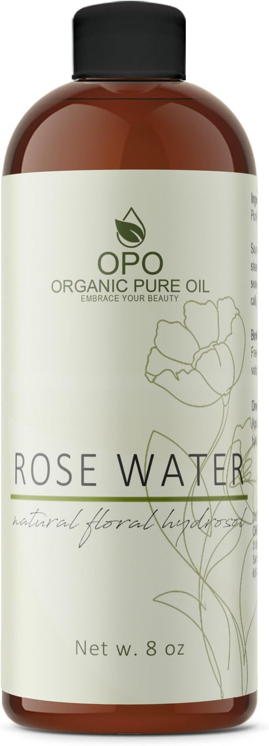 8oz Rose Hydrosol Water - 100% Pure Rose Hydrosol Cleanser - Hydrating Facial Toner Rose Water for Skin Face and Hair, Linen for Sheets, Room Freshener, Body Fragrance by Organic Pure Oil
