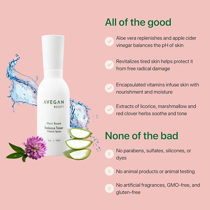 Ecco Bella AVEGAN and Wellness Beauty Plant-Based Balance Toner - Moisturizing pH Balancing Facial Toner for Sensitive Skin - Skincare Essential