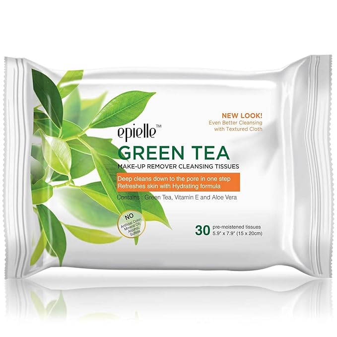 Epielle Makeup Remover Wipes, Remove Dirt, Oil, Waterproof Mascara, Gentle Daily Facial Cleanser Towelettes with Collagen, Tea Tree & Aloe Vera, Hypoallergenic & Alcohol-Free, 30 Count (Pack of 6)