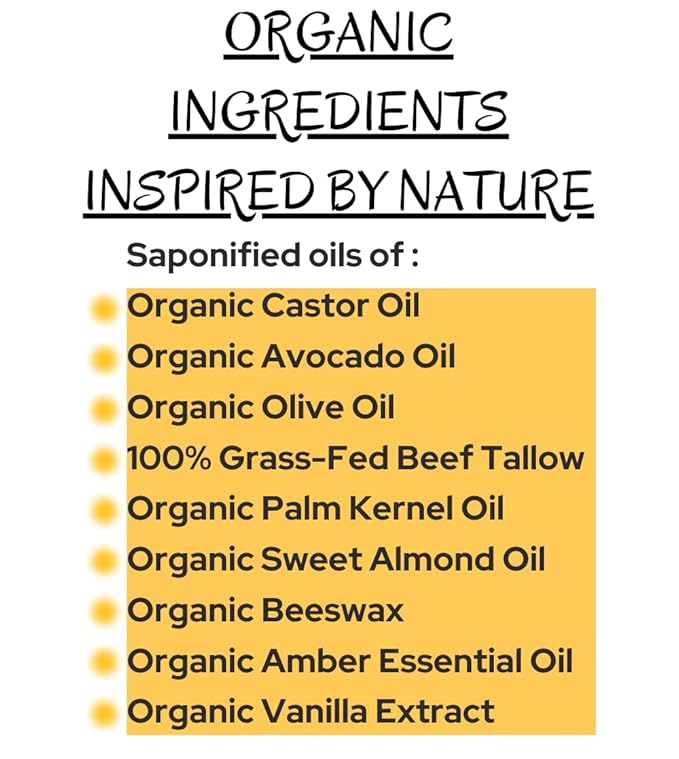 -Amber Vanilla- Handcrafted with Grass-Fed Beef Tallow and Organic Oils - Scented with Organic Essential Oils - Artisanal Bar Soap - 3 Pack - Each Bar Unique