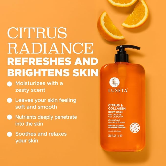 Luseta Citrus & Collagen Body Wash Nourishing & Refreshing Cleanser Enhances Skin Elasticity & Hydration Suitable for All Skin Types 33.8oz