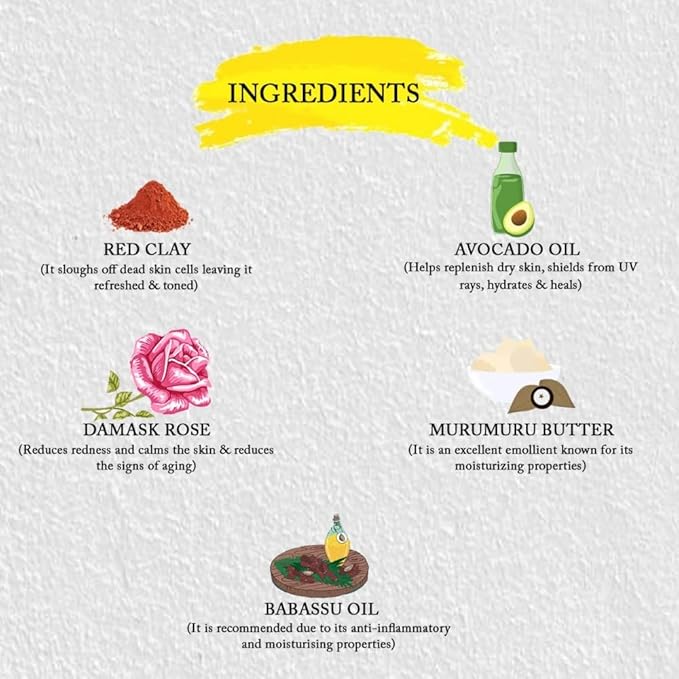 ROOTS AND HERBS Ayurvedic Bar Soap Natural Treatment 100% Vegan No Paraben No SLS No Sulphate Cleansing Red Clay & Damask Rose (Cold Process Gourmet Cleansing Bar) Soap