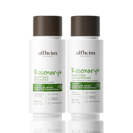 Alfheim Rosemary+ Purifying Shampoo & Conditioner Set | Rosemary & Peppermint Oil for Scalp Refresh & Oil Control | Jojoba & Calendula for Hydration & Shine | Sulfate-Free, Color-Safe | 10.7 oz Each