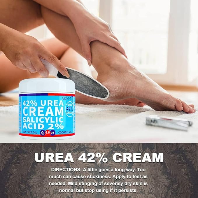 Urea Cream 42% - Premium Urea Foot Cream - With 2% Salicylic Acid, Tea Tree Oil, Shea Butter, Aloe Vera - For Feet, Hands, Heels, Elbows, Knees and More - 8 oz