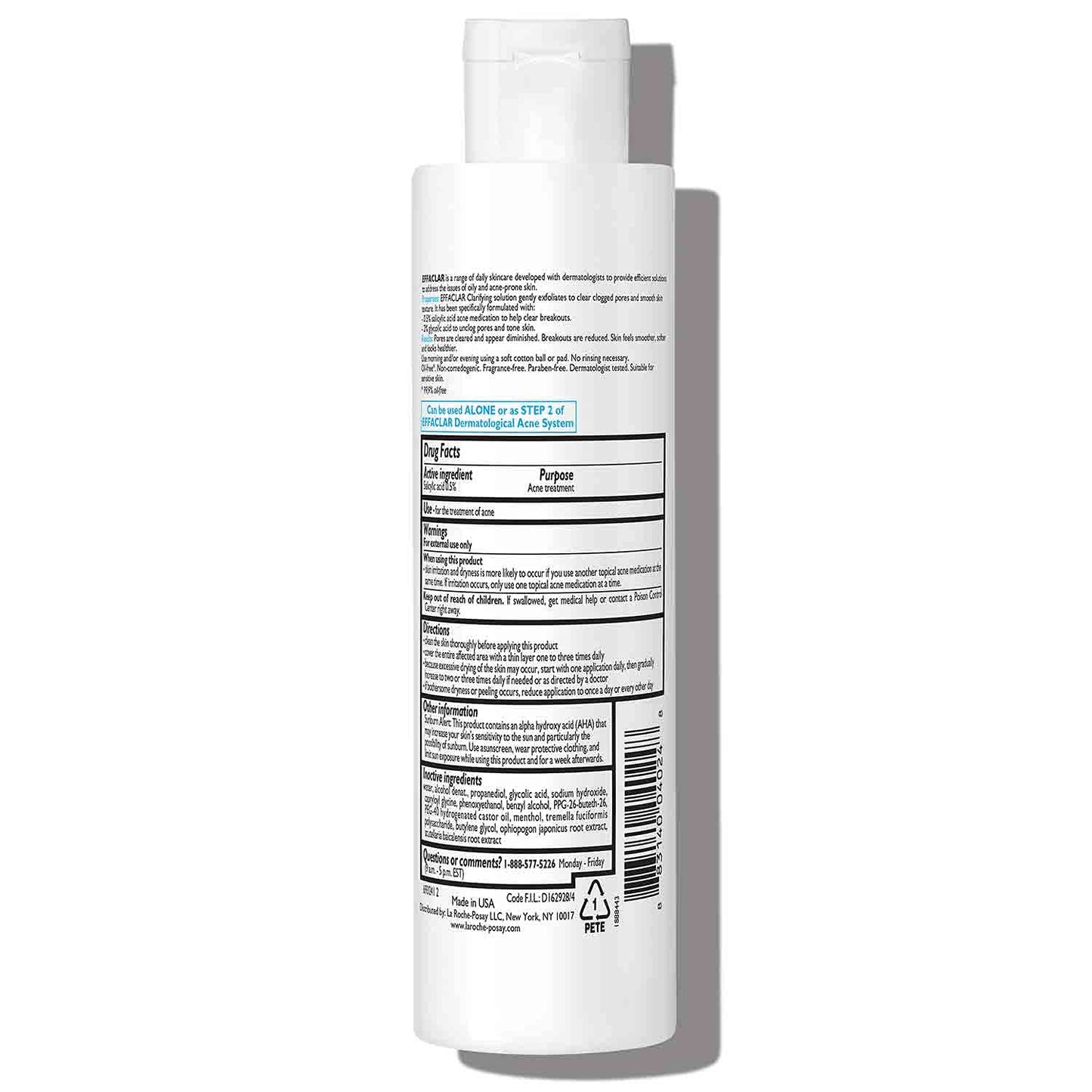 La Roche-Posay Effaclar Clarifying Solution Acne Toner – Salicylic Acid & Glycolic Acid Exfoliating Toner for Oily, Acne-Prone Skin