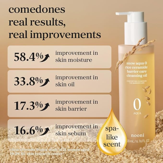 NOONI Facial Cleanser – Snow Aqua 0 Rice Ceramide Barrier Care Cleansing Oil | Makeup Remover, Face Wash, Face Oil Cleanser, Pore Care, Korean Skin Care, Vegan, 6.76 fl oz (200ml)