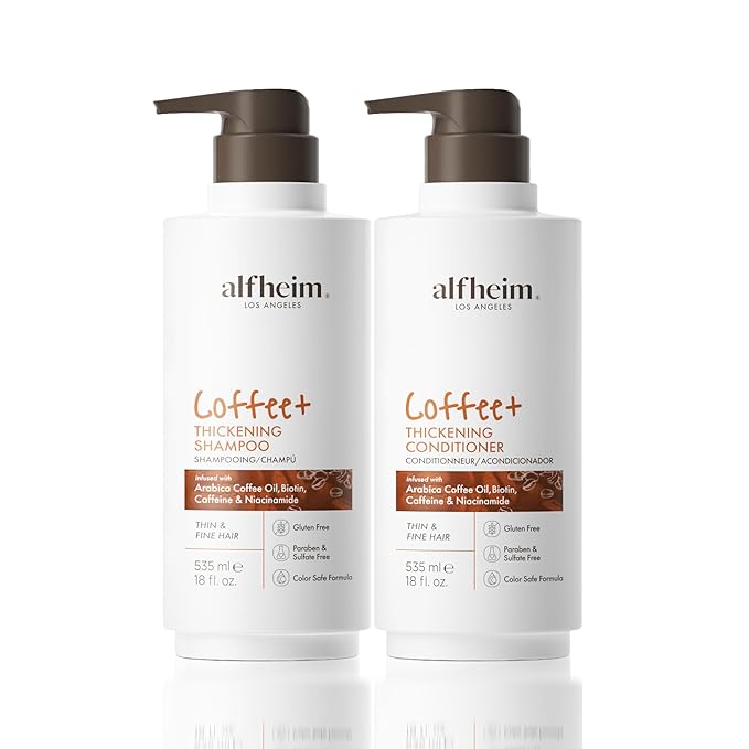 Alfheim Caffeine Shampoo & Conditioner Set | Energizing Hair Care with Biotin & Niacinamide | Strengthens Strands & Supports Scalp Balance | Sulfate-Free, Ideal for Oily Scalp & Fine Hair | 18 oz Each