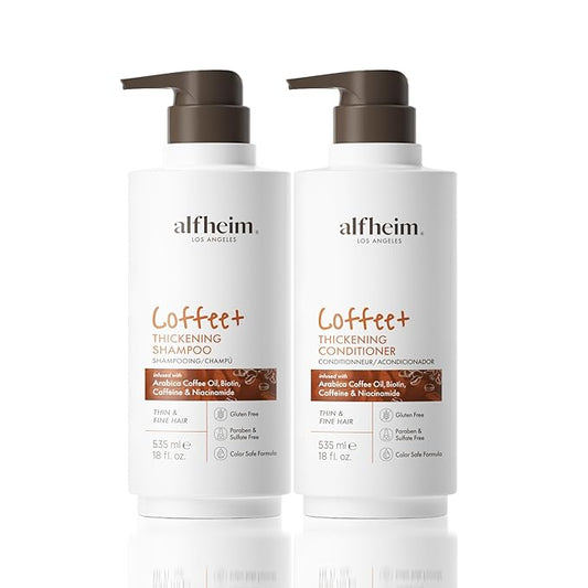Alfheim Caffeine Shampoo & Conditioner Set | Energizing Hair Care with Biotin & Niacinamide | Strengthens Strands & Supports Scalp Balance | Sulfate-Free, Ideal for Oily Scalp & Fine Hair | 18 oz Each