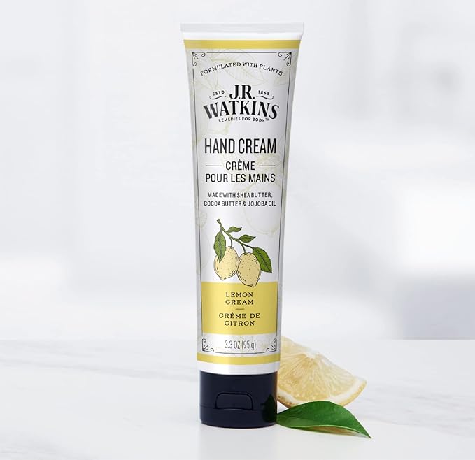 J.R. Watkins Natural Moisturizing Hand Cream, Hydrating Hand Moisturizer with Shea Butter, Cocoa Butter, and Avocado Oil, Cruelty Free, 3.3oz, Lemon Cream, 3 Pack