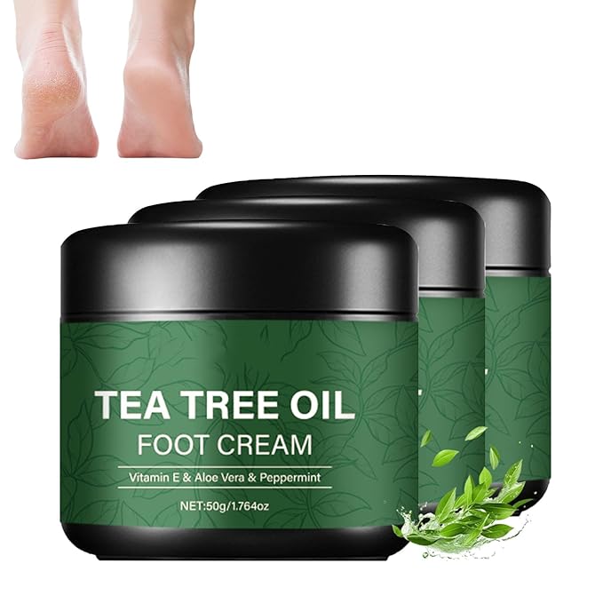 Tea Tree Oil Foot Cream,1.76 oz Foot Cream for Dry Cracked Heels and Feet,Enriched with Aloe Vera Vitamin E & Peppermint,Moisturizing & Soothing for Healthy Feet (3)