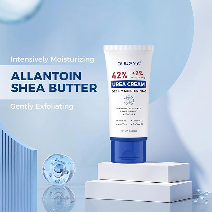 OUKEYA Urea Cream 42 Percent with 2% Salicylic Acid Tube 3 Oz, Urea Foot & Hand Cream for Dry Cracked, 40 per Urea Lotion for Feet Maximum Strength
