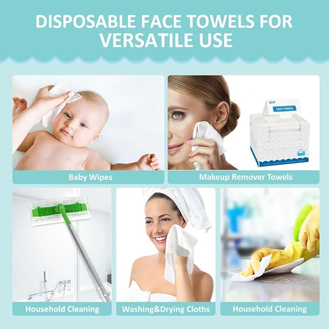 HOMEXCEL Face Towels, Disposable Face Towelette, Biodegradable Makeup Remover Dry Wipes 50 Count, Super Soft Clean Facial Towels Wash Cloth for Sensitive Skin