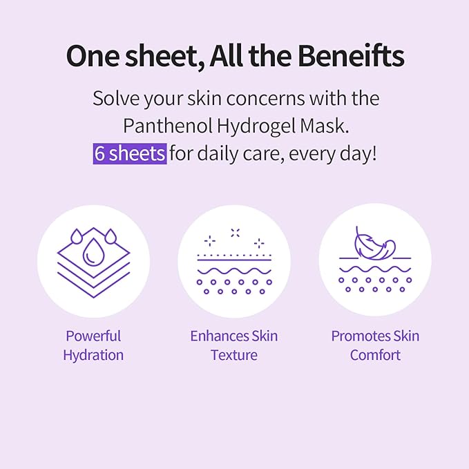 COSNORI Panthenol Hydrogel Mask [6 Pack] - Calming & Hydrating, Supports Skin Texture, Moisturizing, Skin Comfort, Korean Facial Mask for Sensitive Skin, 0.98 oz(28g)