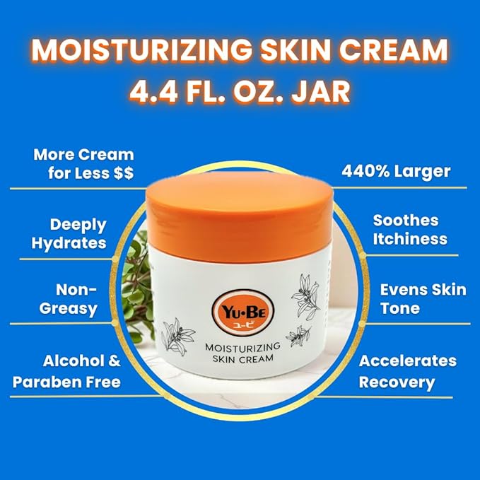 Yu-Be Moisturizing Skin Cream 4.4 Fl. Oz. Jar I Deeply Hydrating Non-Greasy Moisturizer for Severely Dry Skin I Soothing Camphor Calms, Cools, & Relieves Skin I Vitamins Repair & Nourish